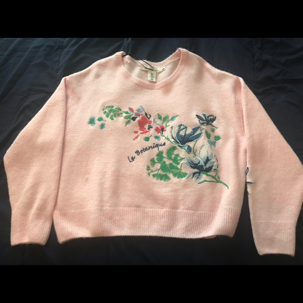 Topshop pink embroidered floral sweater